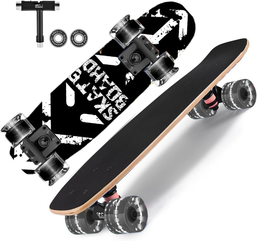 22" Mini Cruiser Skateboard LED Wheels Maple Deck Youth Beginner Portable