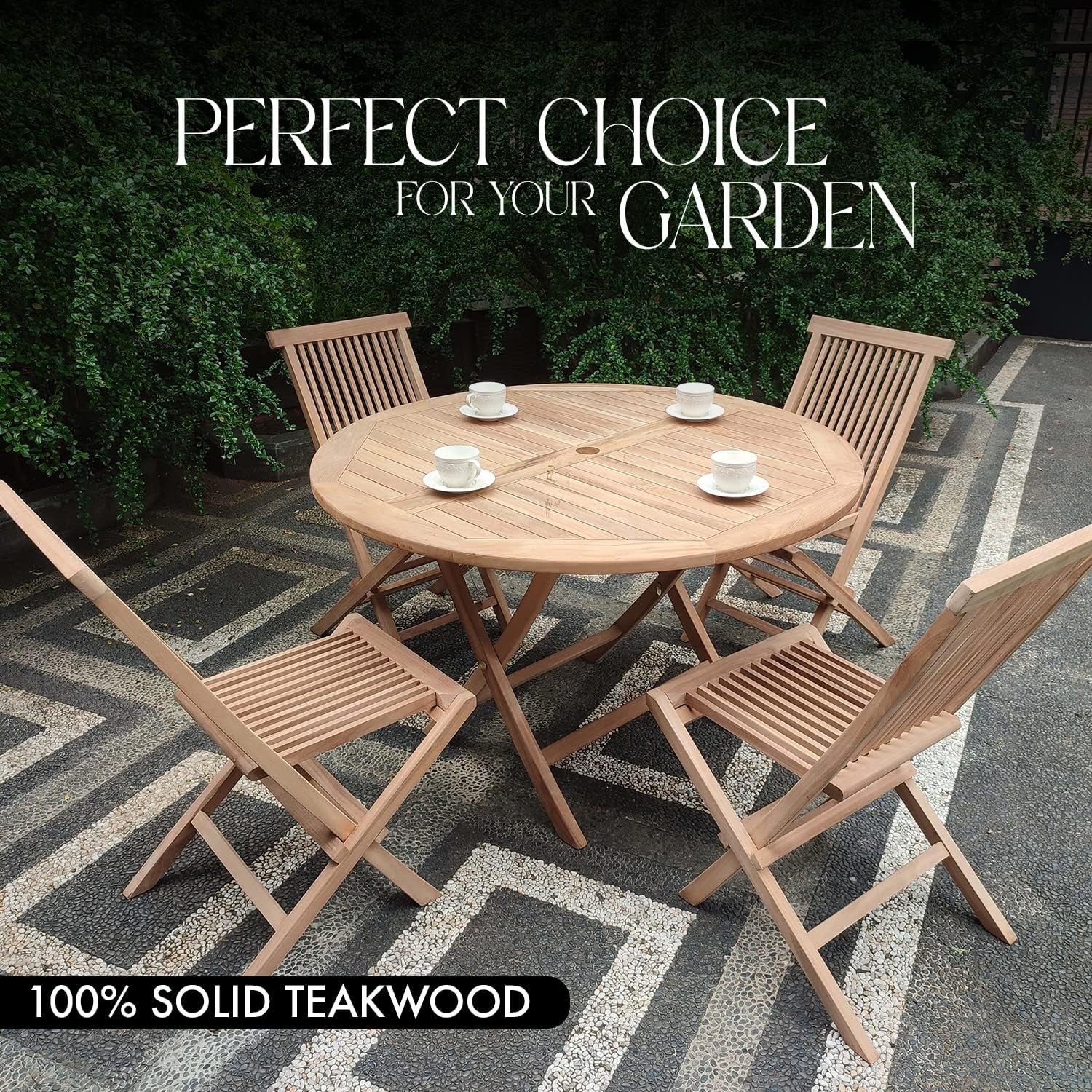 Outdoor Teak Garden Dining Table Set 4 Seater Patio Chairs Weatherproof