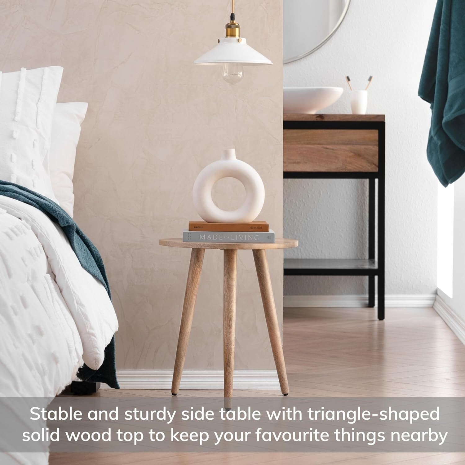 Triangle End Table Small Side Table Solid Wood Modern Minimalist 40x40x45cm