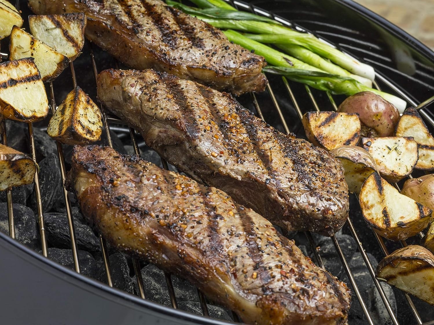 Charcoal BBQ Grill Set of 2 with Lid Thermometer & Wheels