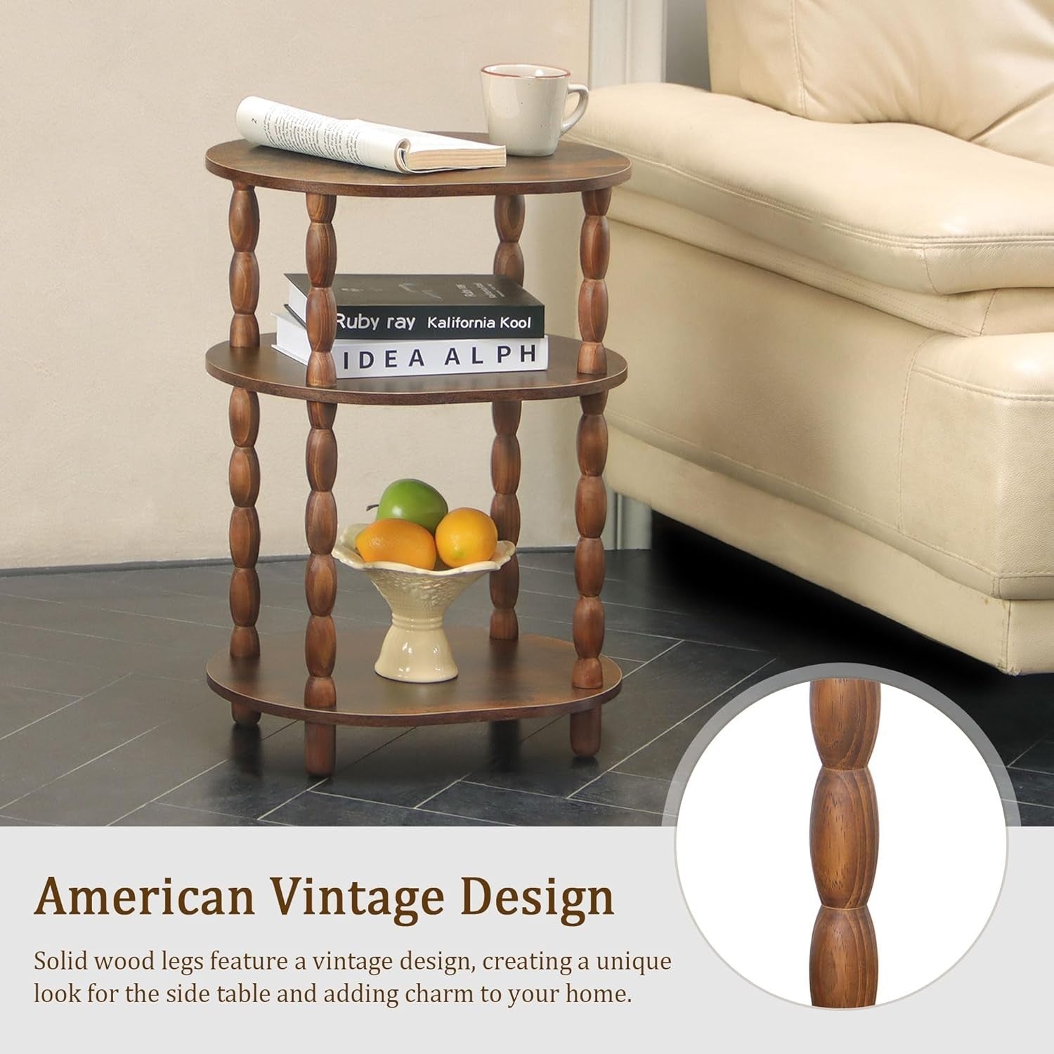 3-Tier Oval Side Table with Storage, Compact Modern End Table for Living Room
