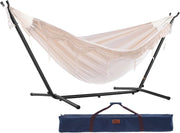 Double Cotton Hammock with Stand – 280cm Adjustable Frame, 2 Person Garden Bed