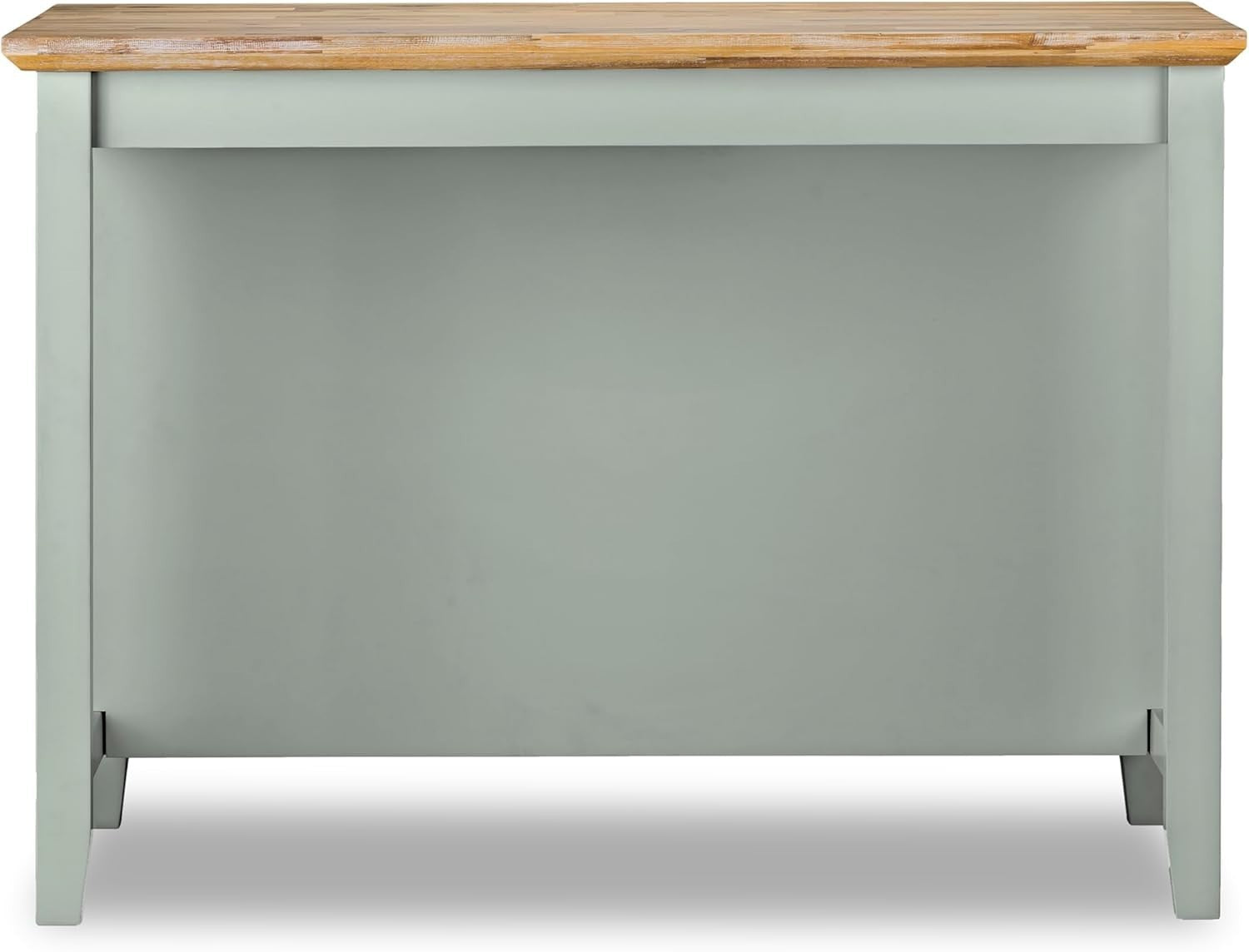 Breakfast Bar with Acacia Wood Top Storage Shelves Kitchen Island Sage Green