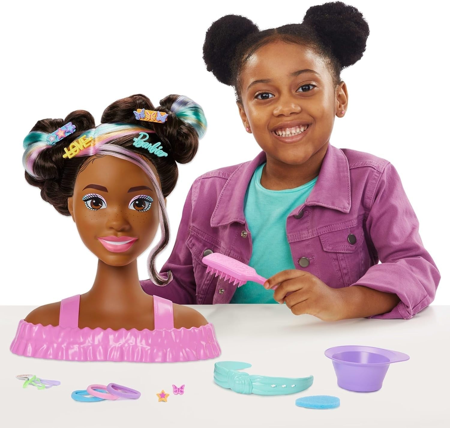 Kids Hair Styling Doll Head Playset w/ 20+ Accessories Color Change
