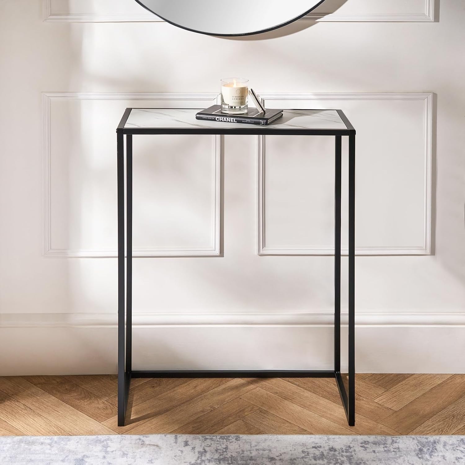 Slim Marble Look Console Table with Sturdy Metal Frame – Space Saving