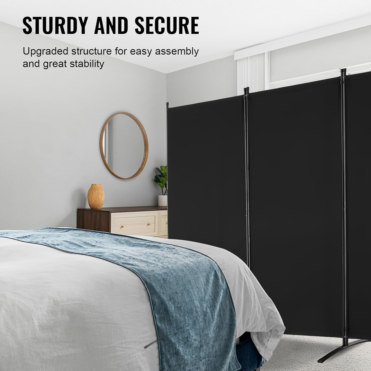 3 Panel Folding Room Divider Black Privacy Screen Freestanding 258x181cm