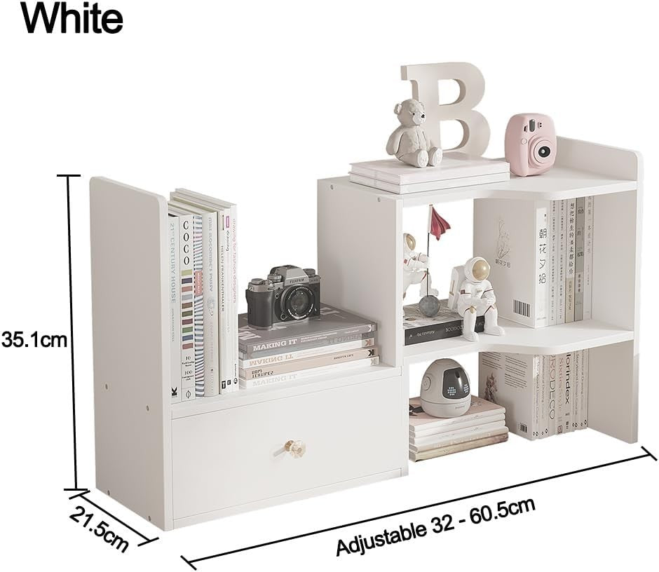 Expandable Desktop Bookshelf Adjustable Desk Organizer Storage Rack White