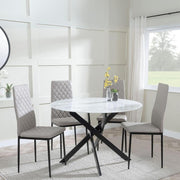 Round Grey Glass Dining Table Set 4 Chairs Chrome Metal Faux Leather
