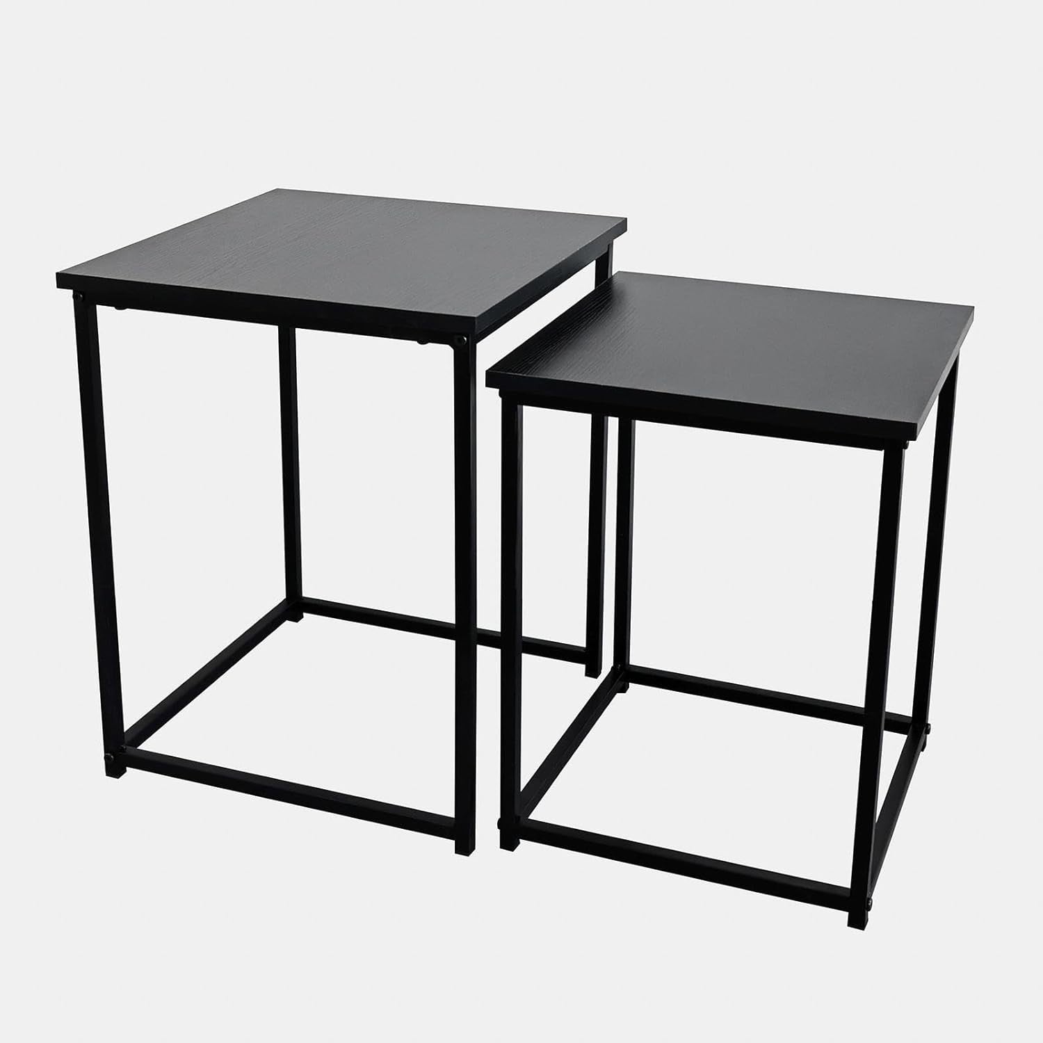 Nesting Coffee Tables Set of 2 Black Wood Metal Frame Modern Side End Square Tab