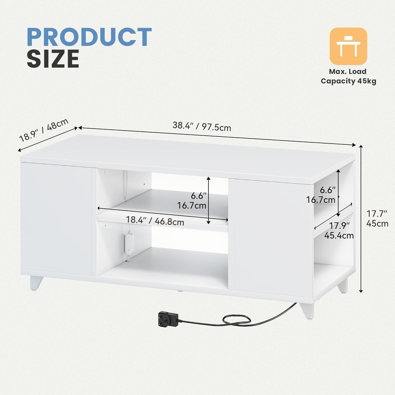 High Gloss Coffee Table with Storage & RGB LED Light – Modern 97.5x48x45 cm