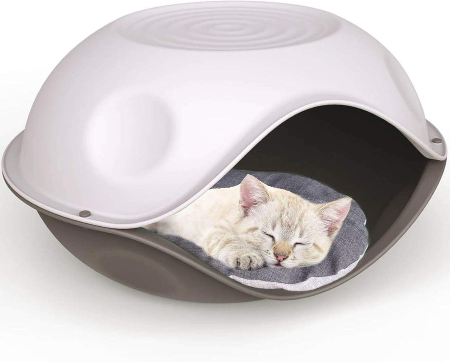 Weatherproof Plastic Pet House & Bed 2-in-1 Covered Kennel 57.5x57.5x31cm