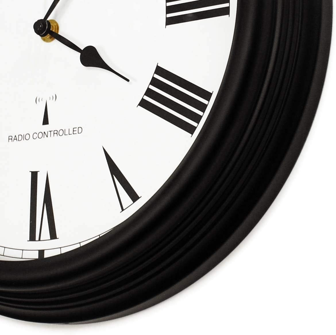Outdoor Radio Controlled Wall Clock 38cm Black Roman Numerals Garden Patio