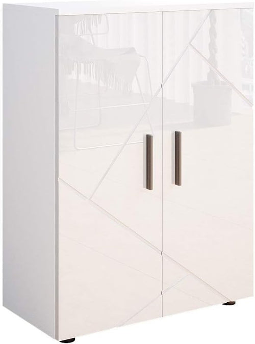 Lockable High-Gloss White Cabinet with 2 Doors, Easy-Clean & Durable, 60x81x30 c