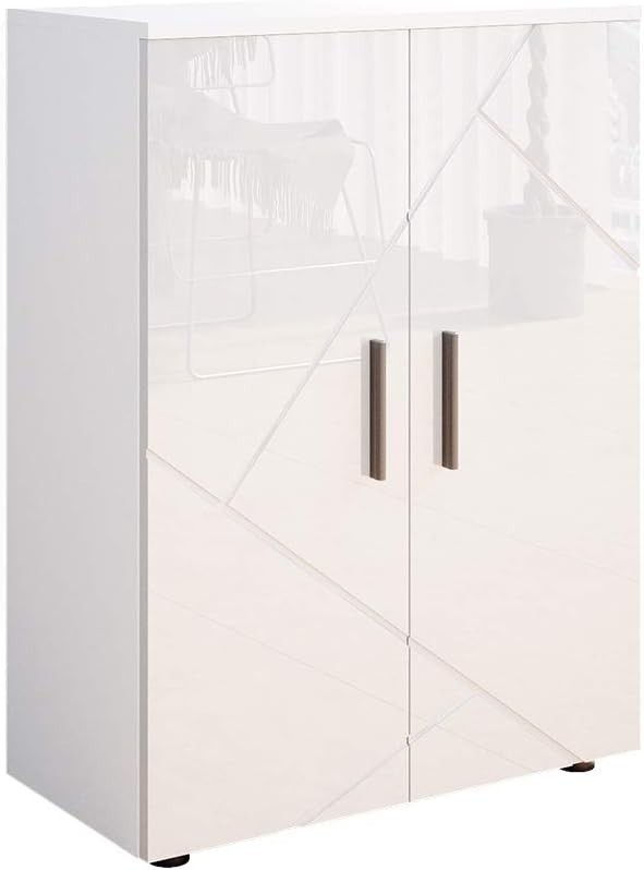 Lockable High-Gloss White Cabinet with 2 Doors, Easy-Clean & Durable, 60x81x30 c