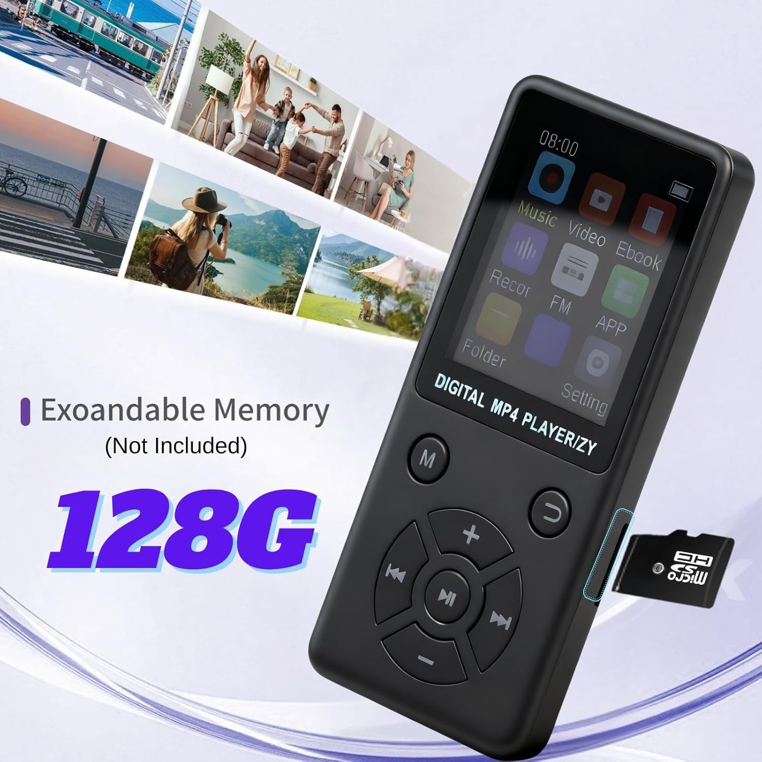 64GB Bluetooth 5.0 MP3 Player Black 1.8" LCD FM