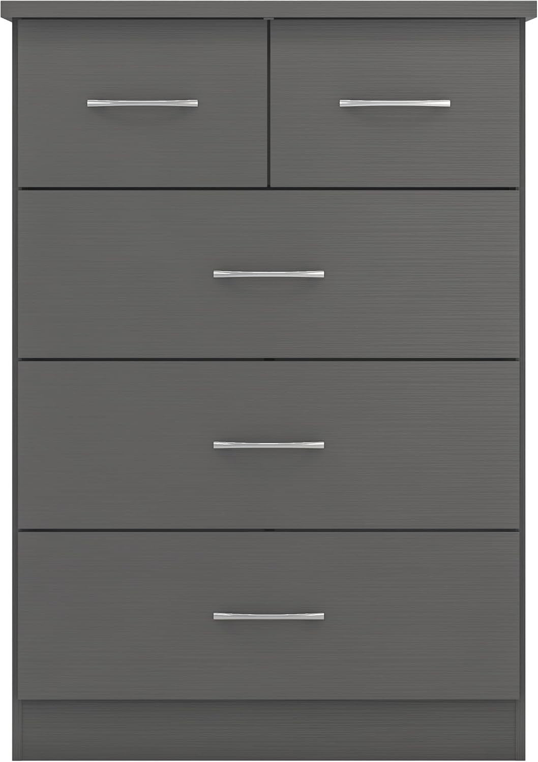 Tall Grey 5 Drawer Chest of Drawers 3D Effect Bedroom Storage Unit