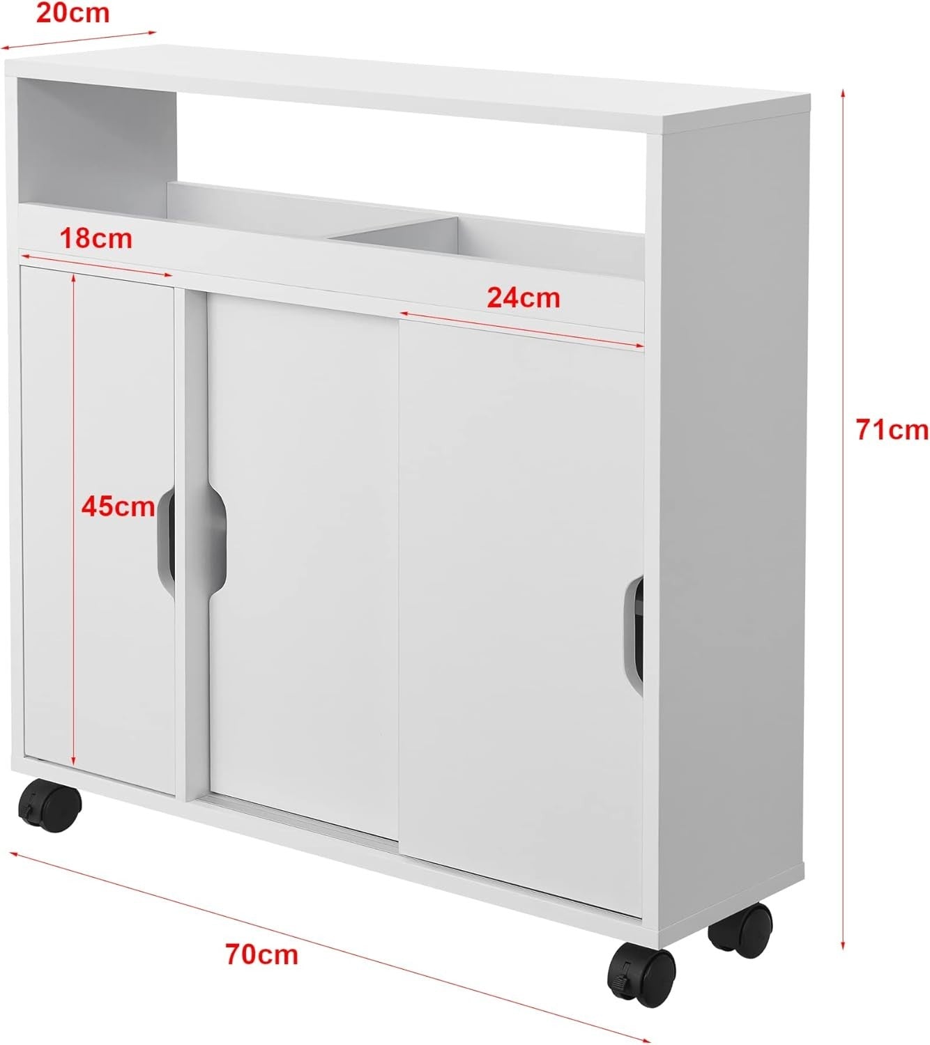 Space-Saving Bathroom Cabinet with Sliding Doors & Castors, 71x70x20 cm