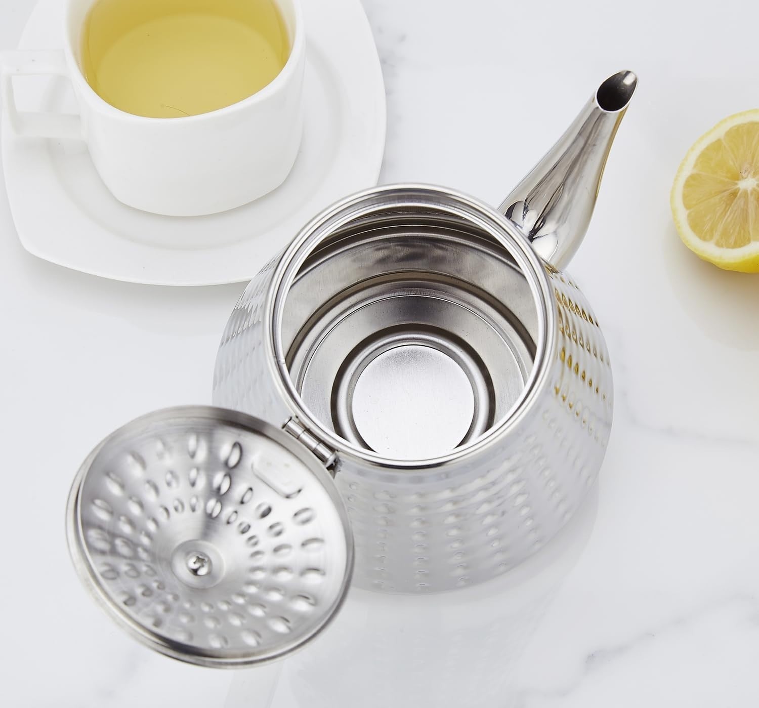 Stainless Steel Teapot 40oz 1.2L Tea Pot w/ Infuser Hammered Finish