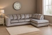 Grey 5-Seater Corner Sofa Right Hand L-Shape Crush Velvet Modular Couch