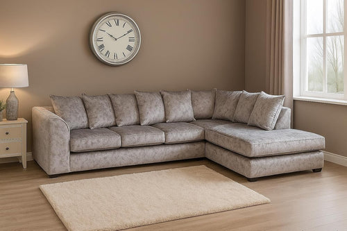 Grey 5-Seater Corner Sofa Right Hand L-Shape Crush Velvet Modular Couch