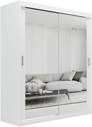White Sliding Mirror Wardrobe 150cm with Drawers Modern Storage Unit