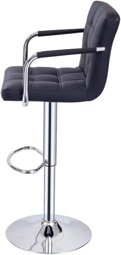 Black Swivel Bar Stool with Armrest Adjustable Height Kitchen Counter Chair