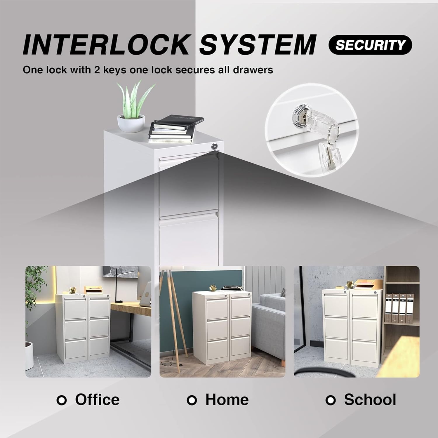 3 Drawer Metal Vertical Filing Cabinet Lockable Office Storage Letter Legal