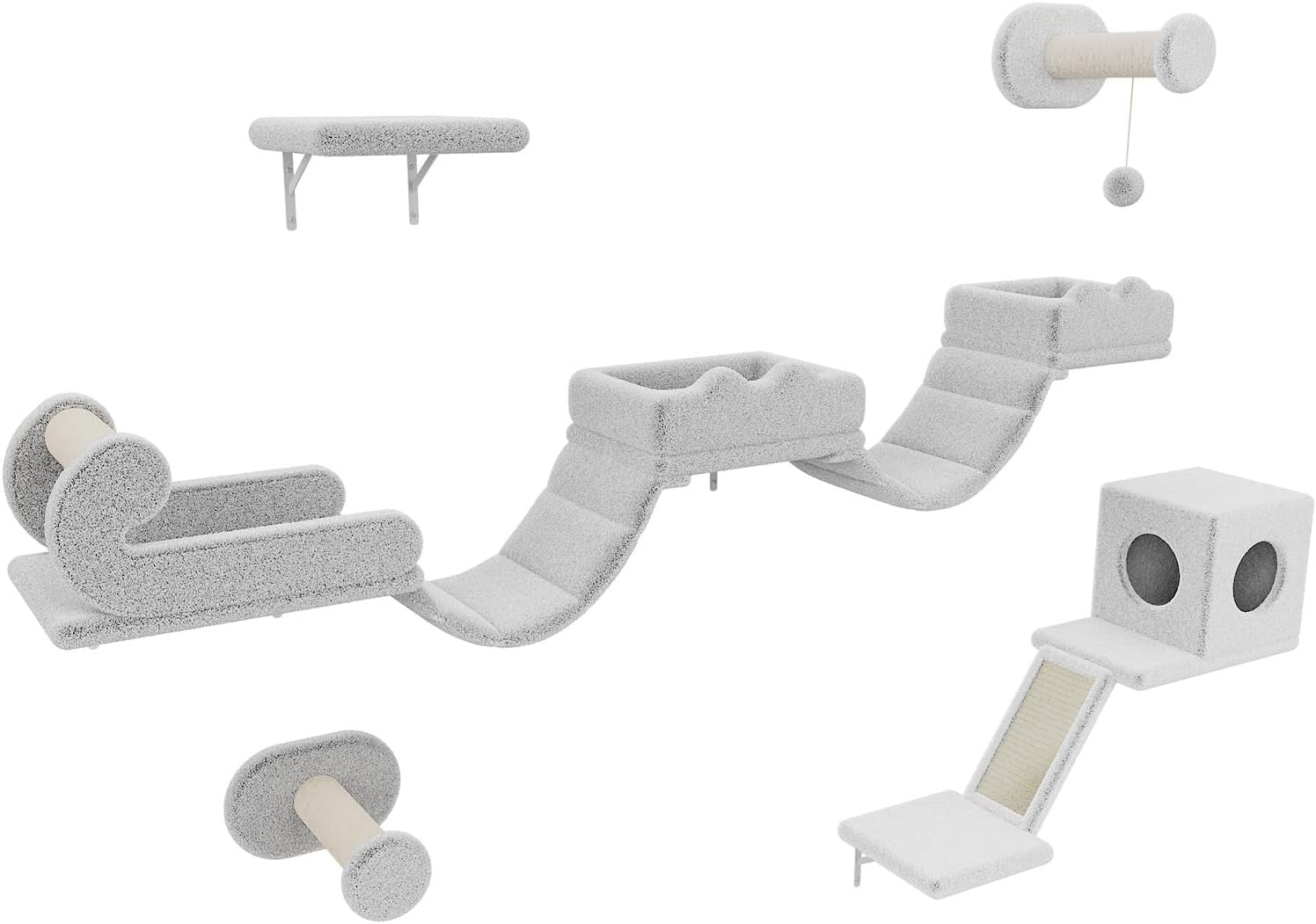 Cat Wall Shelves Set 5pcs Climbing Frame Bridge Condo Scratching Posts