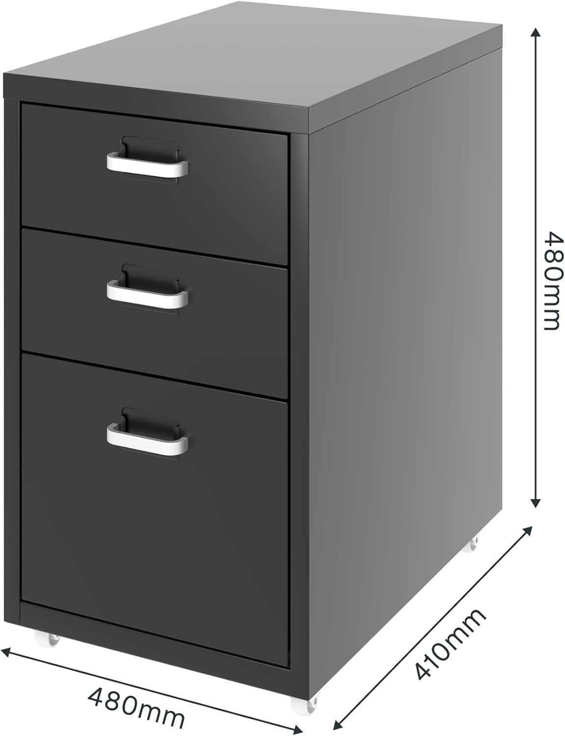 Black Mobile Filing Cabinet 3 Drawer A4 Under Desk Office Storage