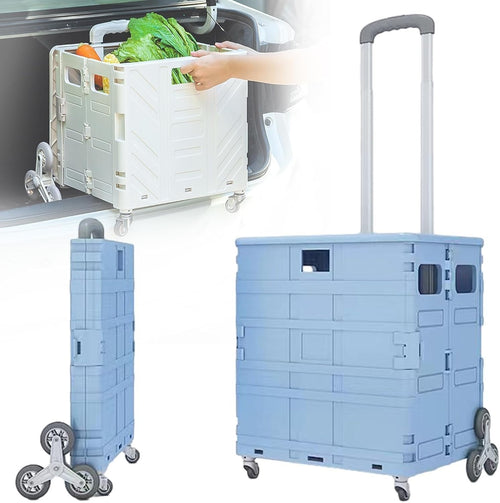 Foldable 50KG Grocery Cart w/ Lid 360° Wheels Telescopic Stair Climber Trolley