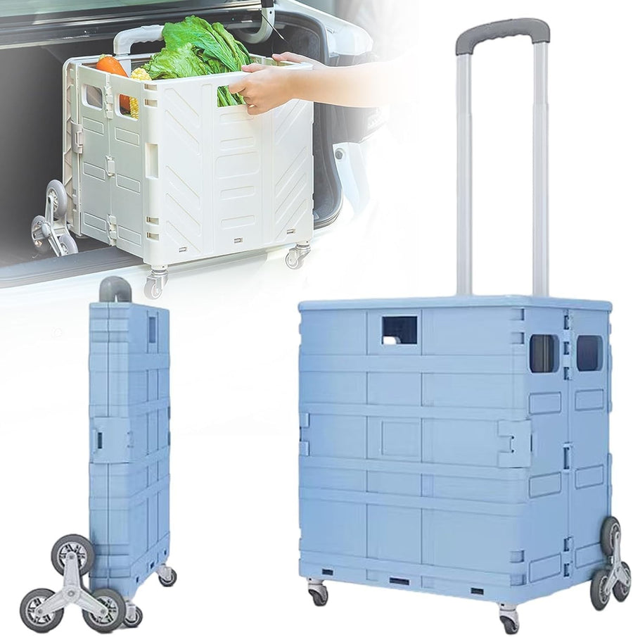 Foldable 50KG Grocery Cart w/ Lid 360° Wheels Telescopic Stair Climber Trolley