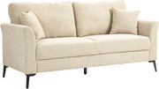Modern 3 Seater Sofa Bed Beige Linen Storage Metal Legs Compact Lounge