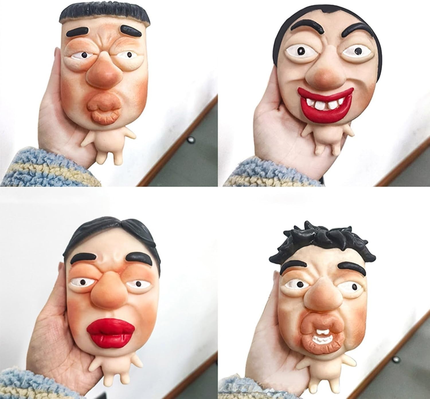 4 Pack Ugly Face Squishy Toys Funny Silicone Stress Relief Fidgets