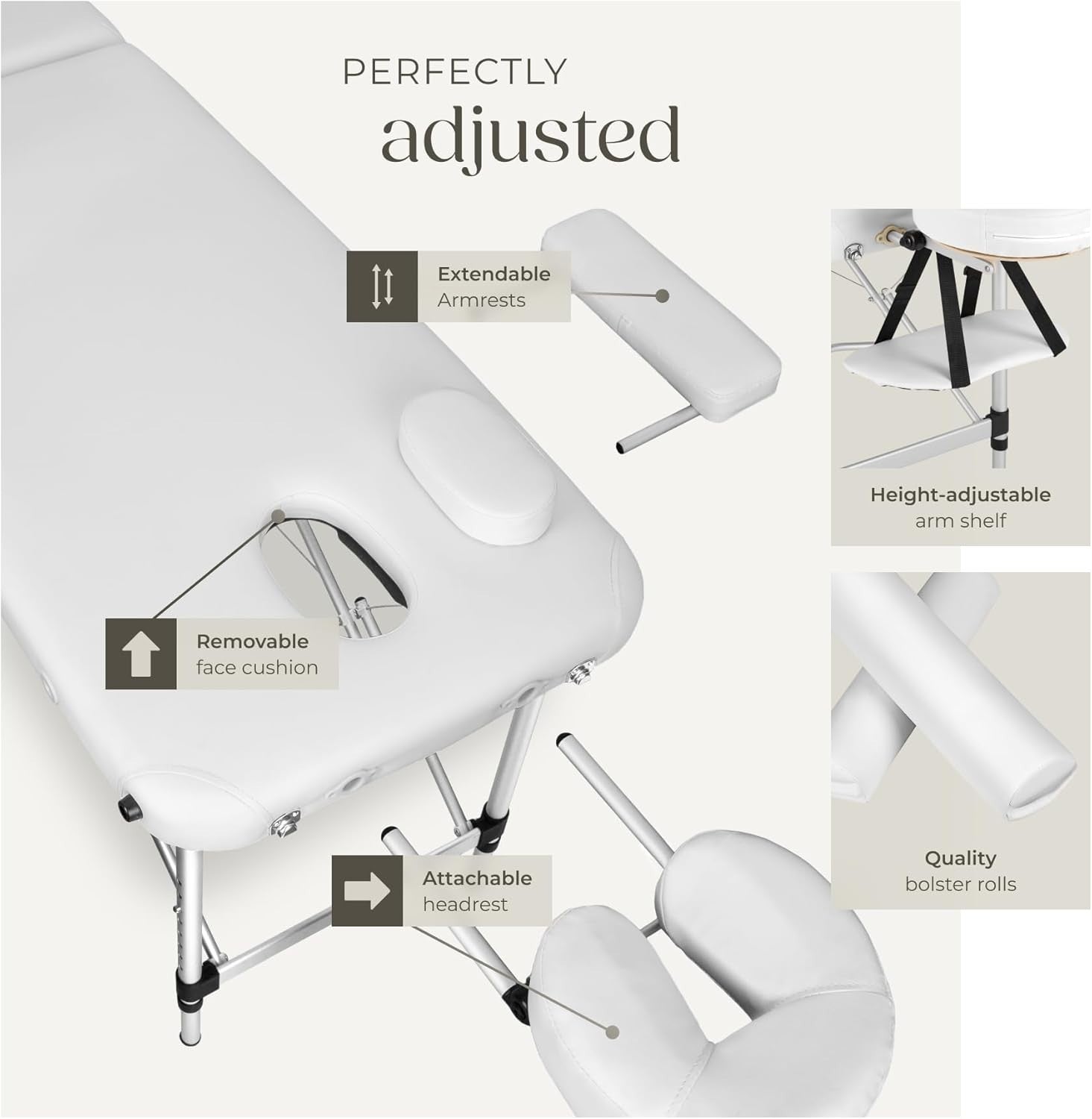 Portable Massage Table Foldable Height Adjustable Aluminium Bed + Bag White