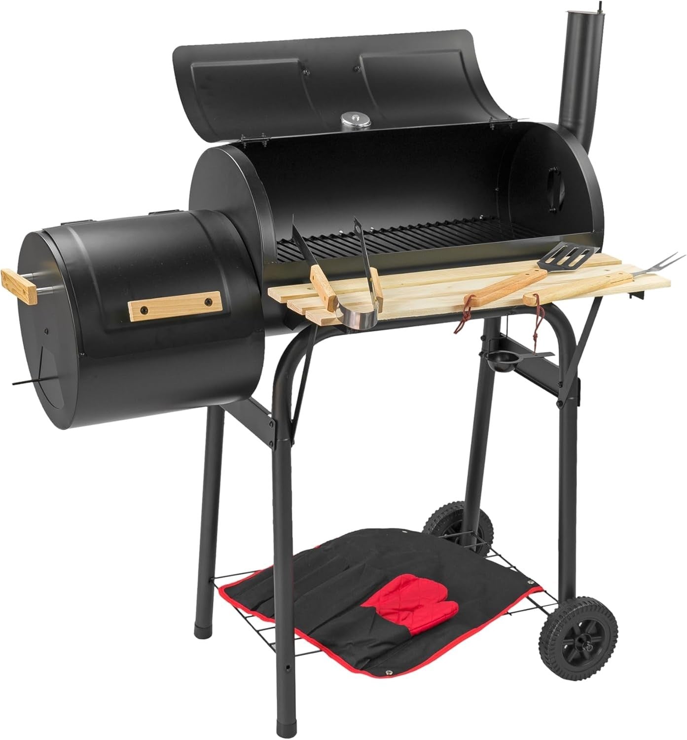 Outdoor BBQ Smoker Grill with 2 Cooking Chambers & Thermometer Portable Patio