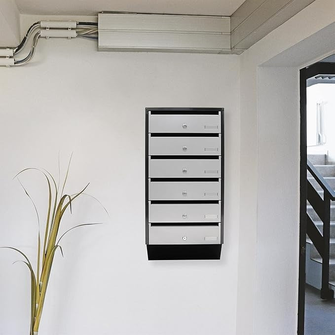 Wall Mounted 6 Slot Mailbox System – Lockable, Steel, Slim Space-Saving Design