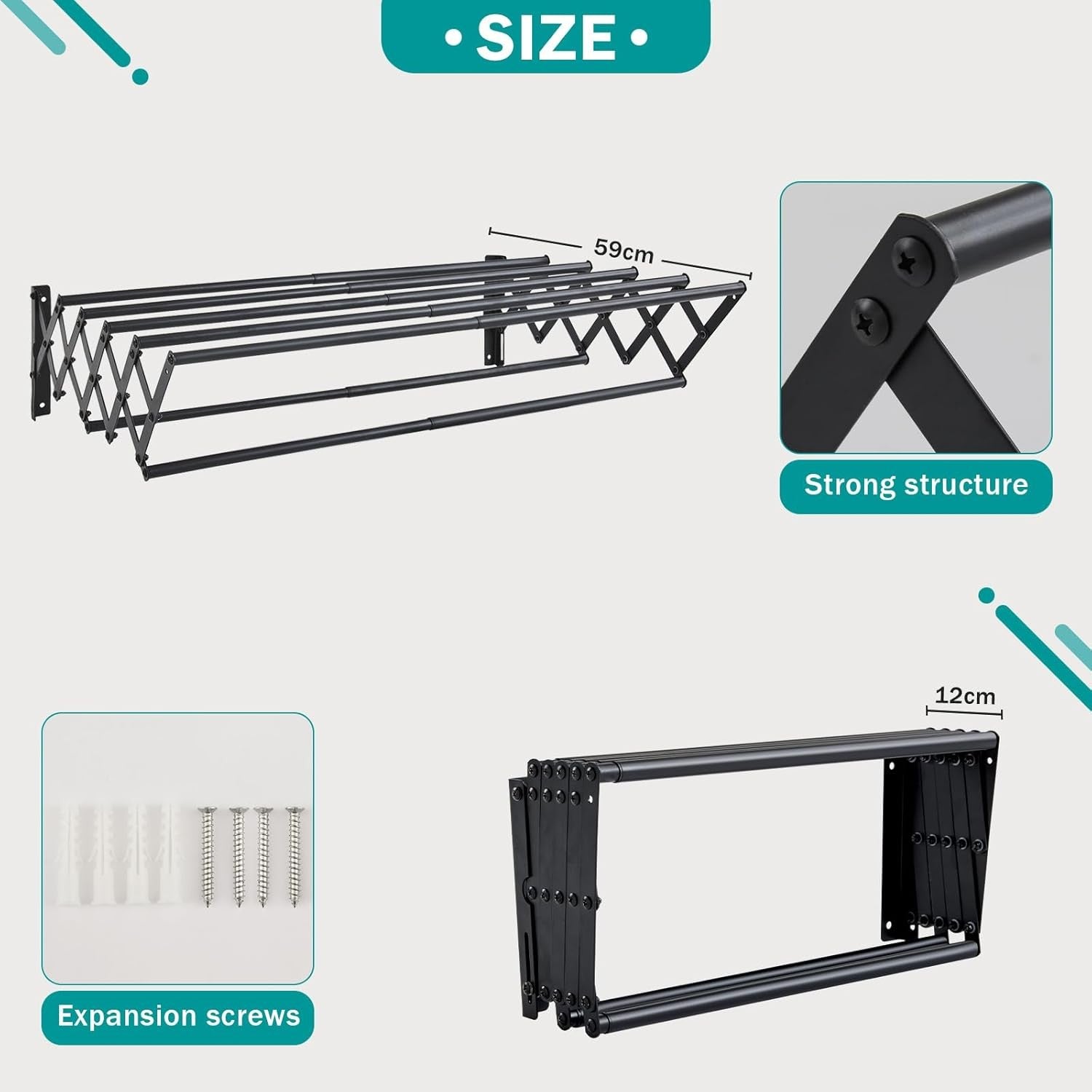 Wall Mounted Clothes Airer Retractable Drying Foldable Space Saving