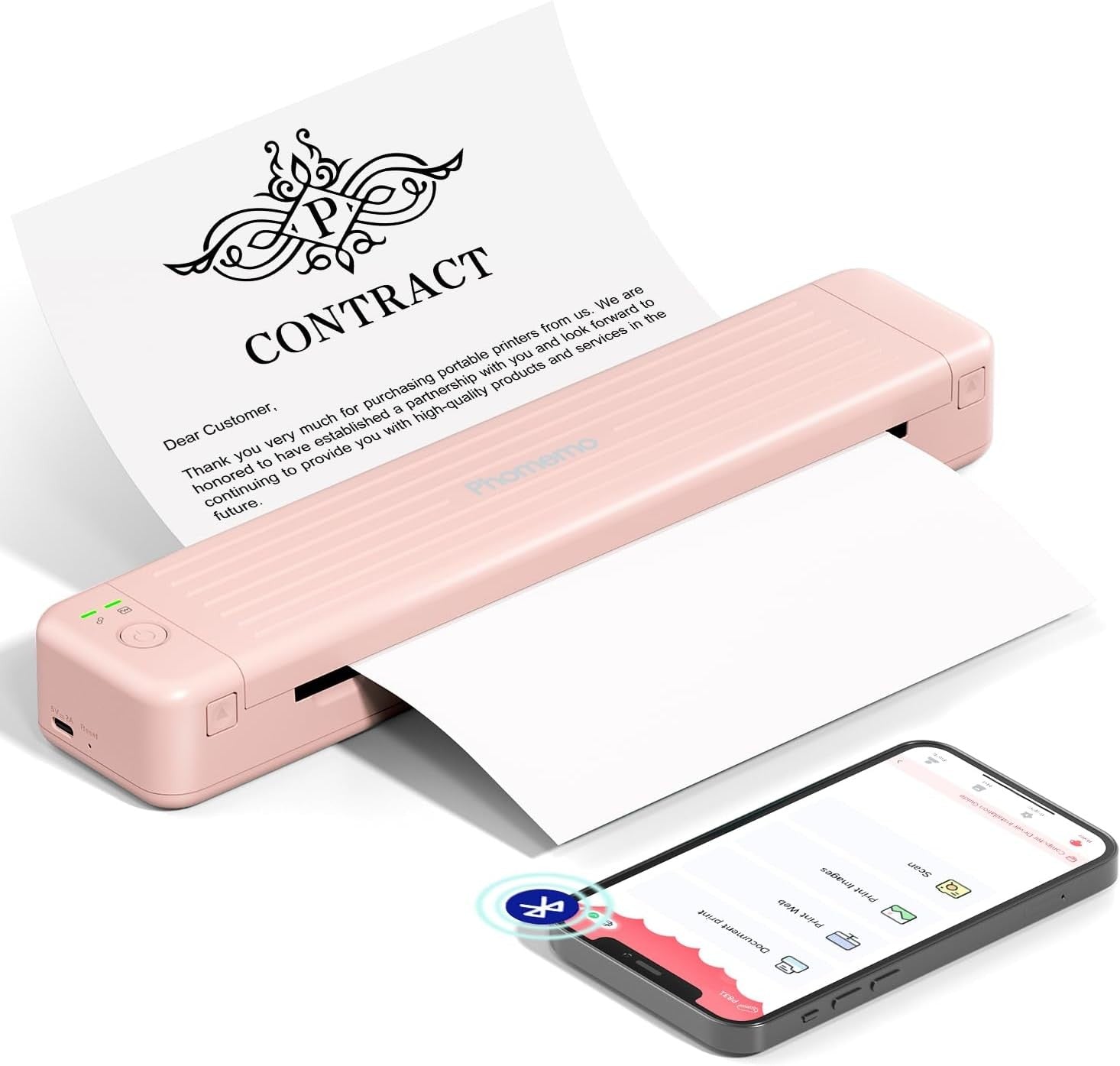 A4 Portable Thermal Printer 300DPI Bluetooth Inkless Pink