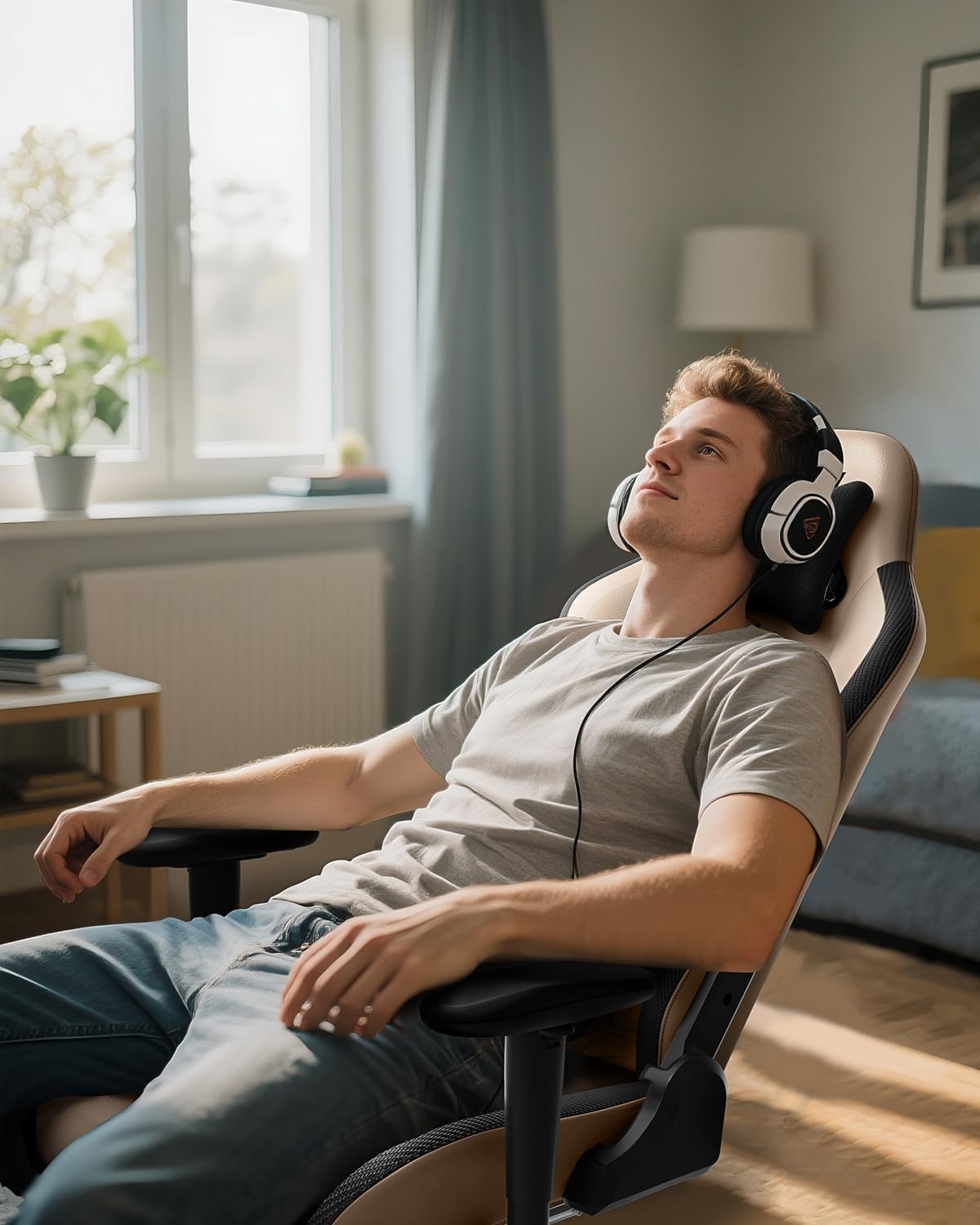 Ergonomic Gaming Chair PU Leather Recliner Footrest Brown