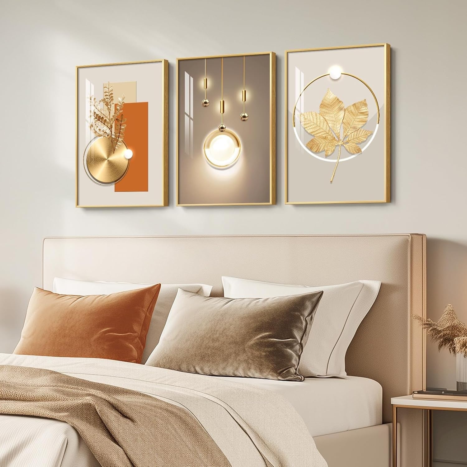 Gold Framed Wall Art Set of 3 Modern Luxury 16x24 Prints