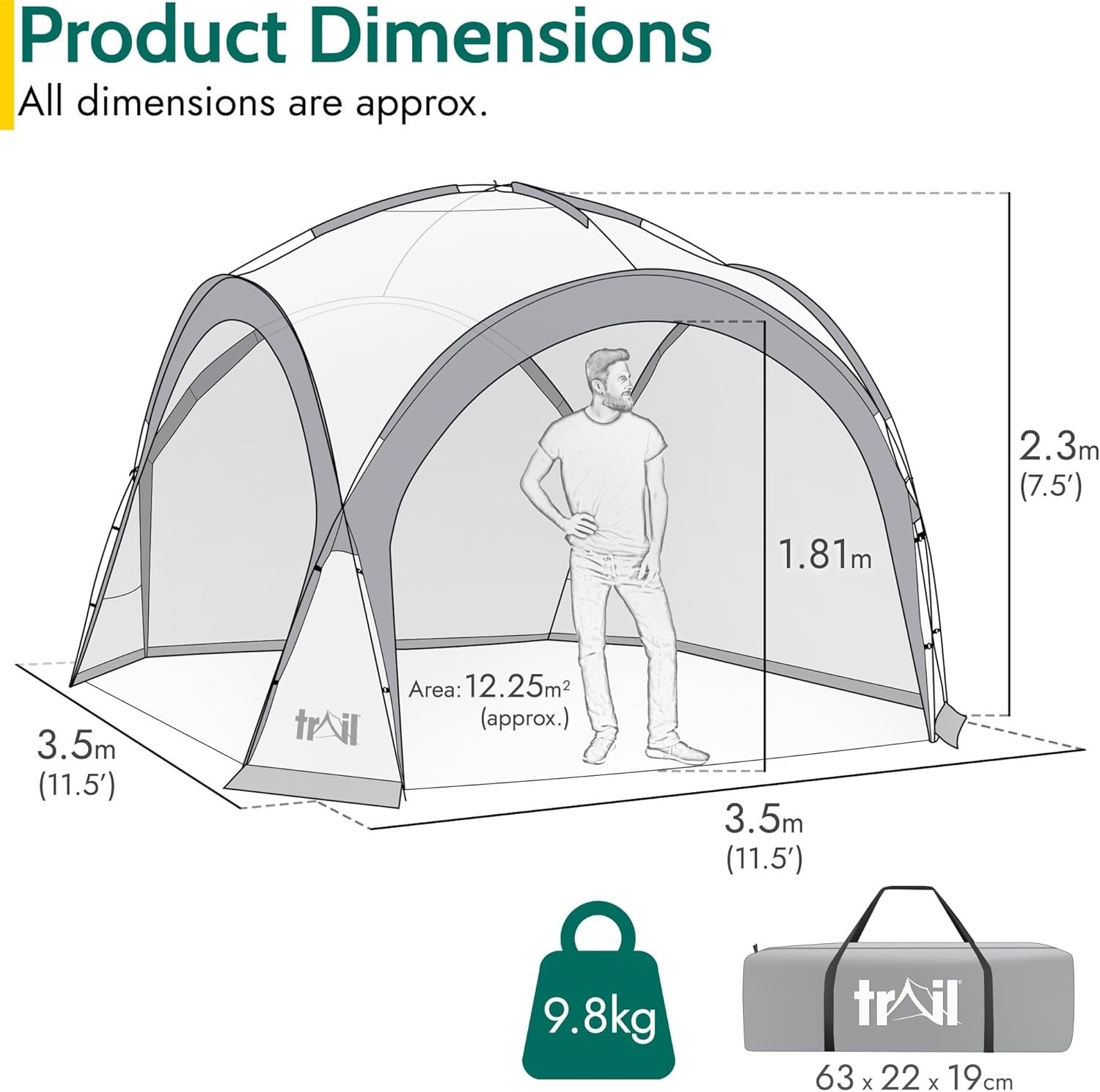 3.5m Waterproof Gazebo with Sides UPF50+ Festival Shelter