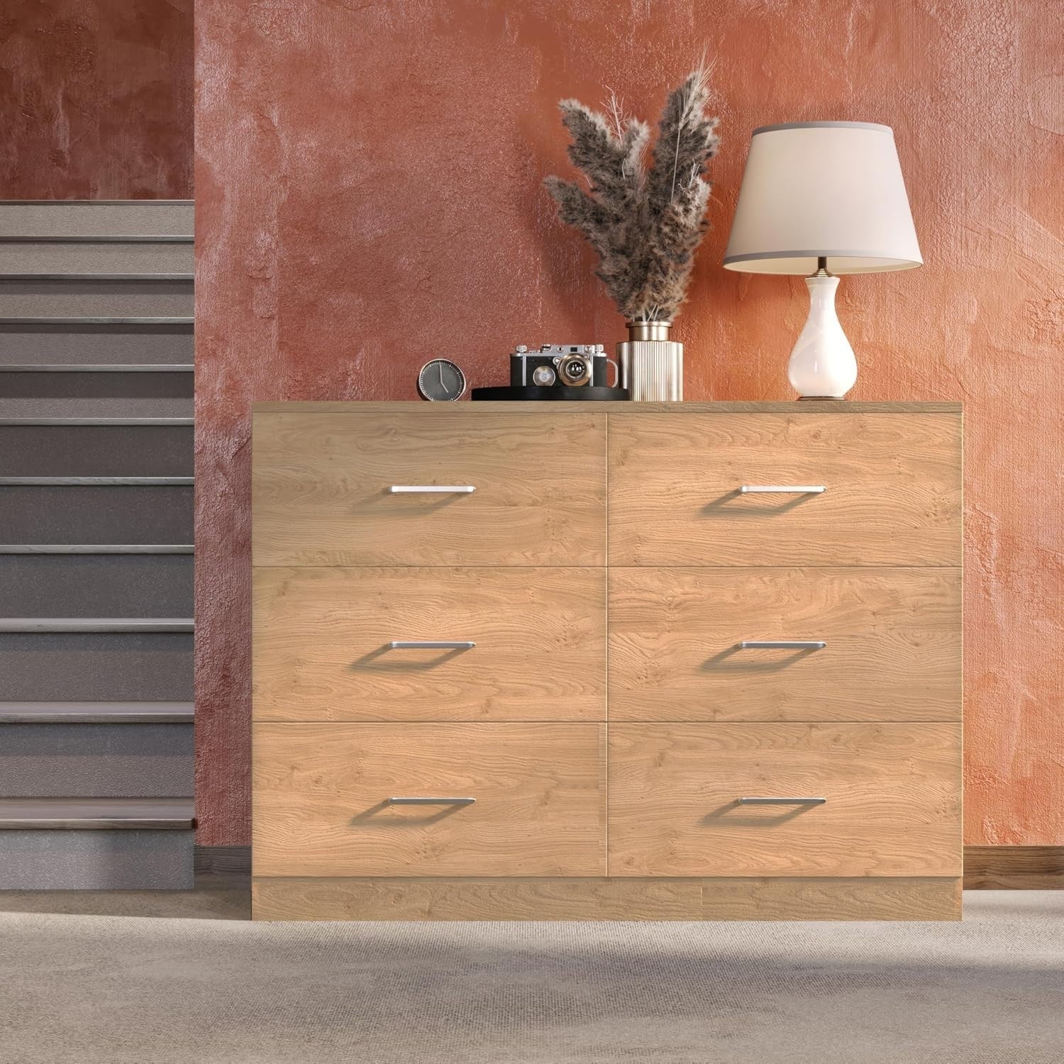 Oak Effect 6 Drawer Chest - Spacious Bedroom Storage, Durable & Sleek Design