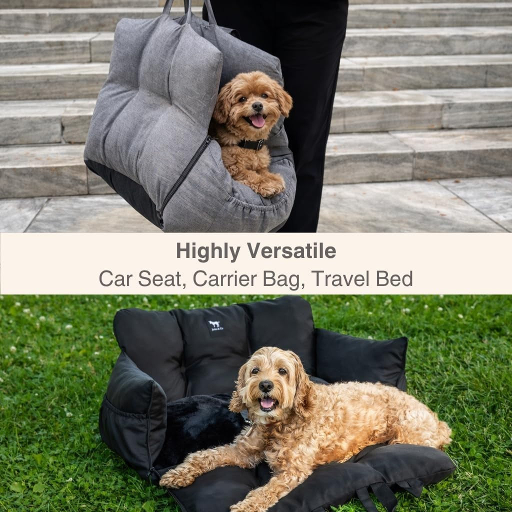 Premium Dog Booster Car Seat Washable Travel Bed Safety Leash Grey