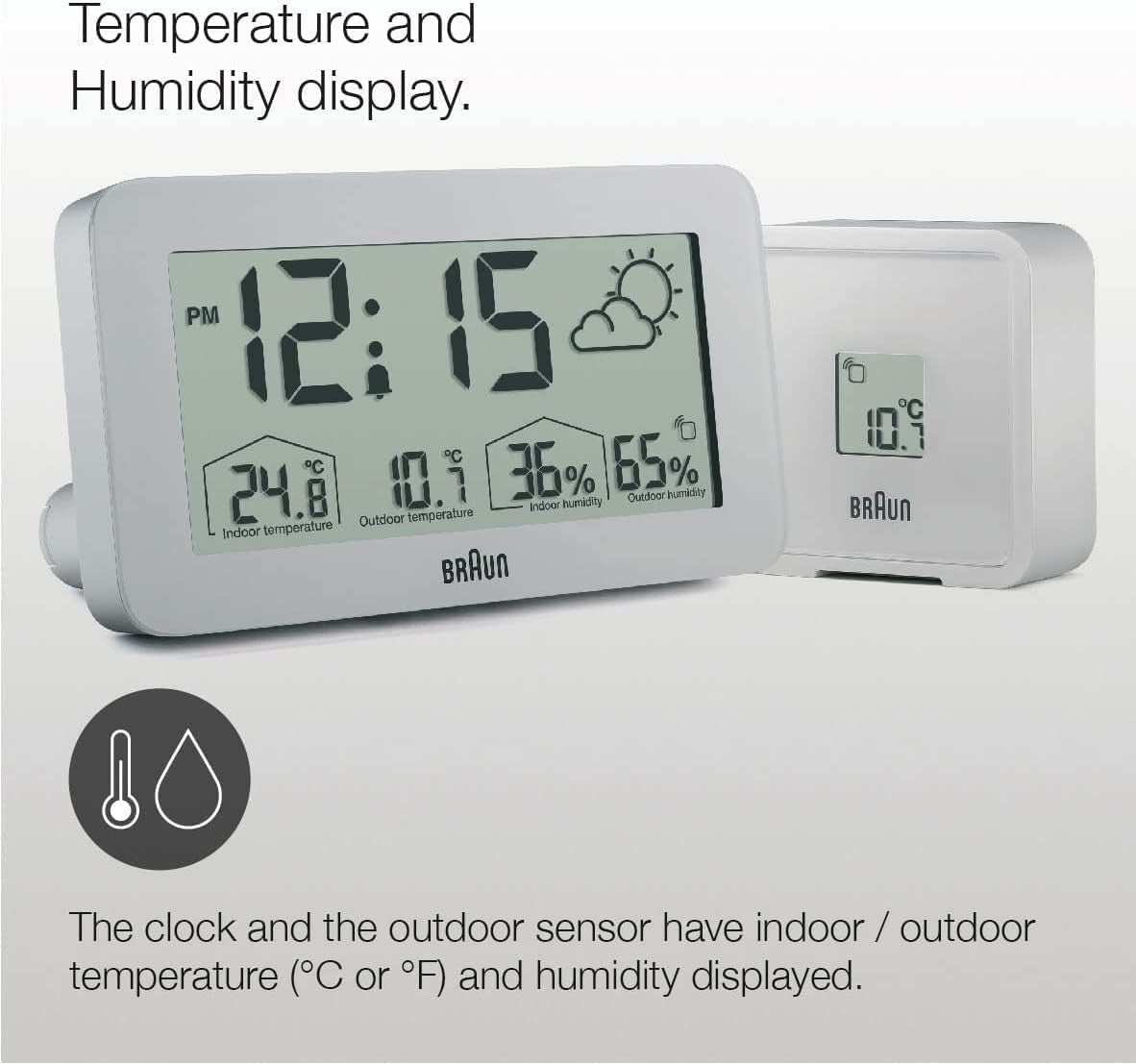 Digital Alarm Clock Indoor Outdoor Temperature Humidity Display Snooze