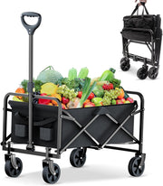 Heavy Duty 225L Foldable Festival Trolley Push Pull Cart w/ Brakes & Wide Wheels