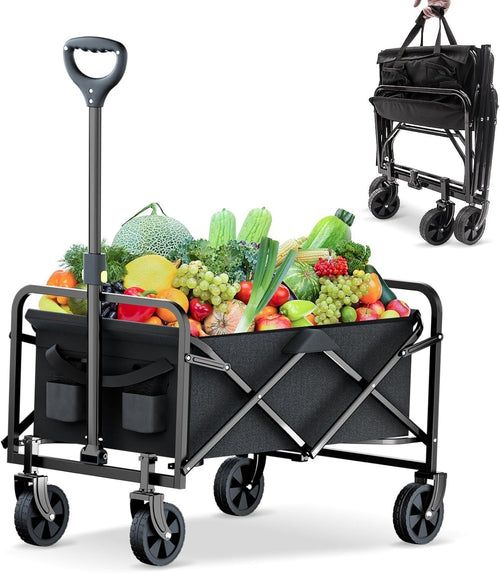 Heavy Duty 225L Foldable Festival Trolley Push Pull Cart w/ Brakes & Wide Wheels