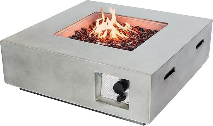 Luxury Gas Fire Pit Table Outdoor Patio Heater Square Stone Finish 76cm