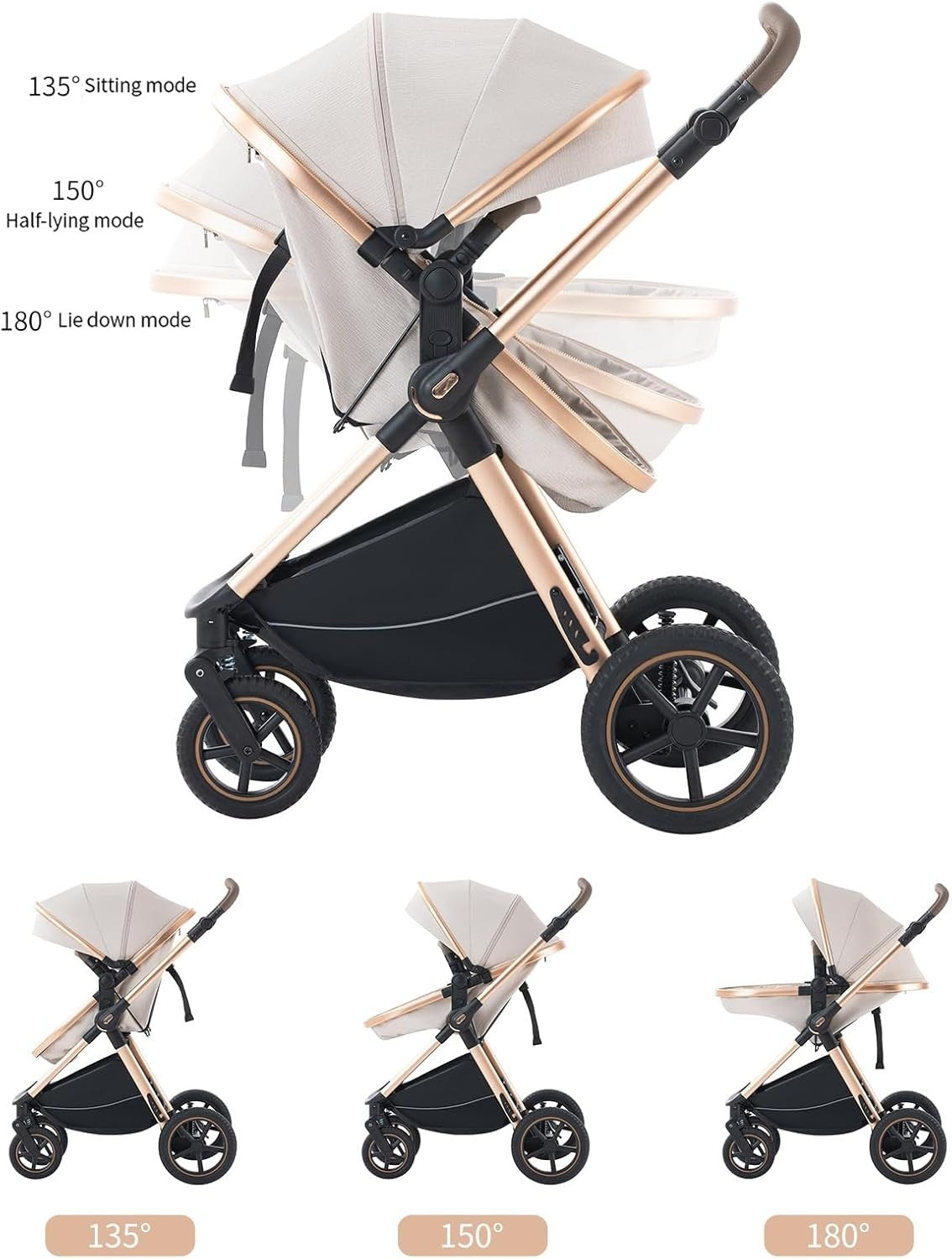 Pink 3in1 Baby Pram Travel Pushchair System Adjustable Handle Foldable 22kg