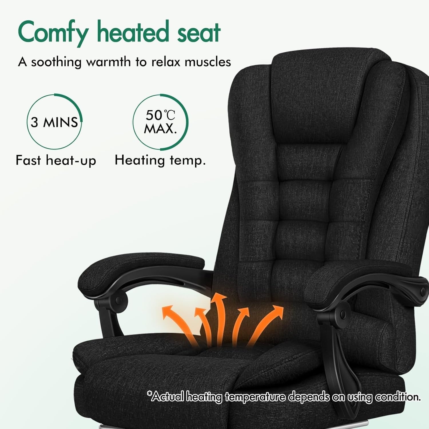 Black Massage Office Chair Heated 8-Point Recliner Footrest Ergonomic Linen