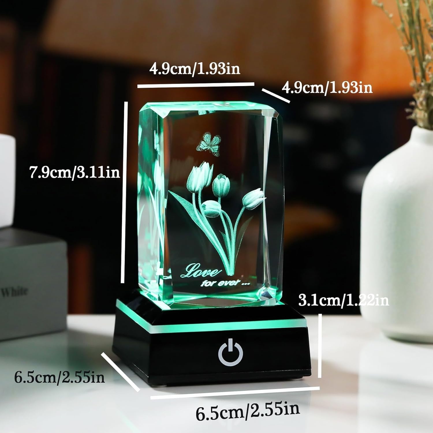 3D Crystal Tulip With Butterfly LED Light Base Gift Ornament For Women/Mum
